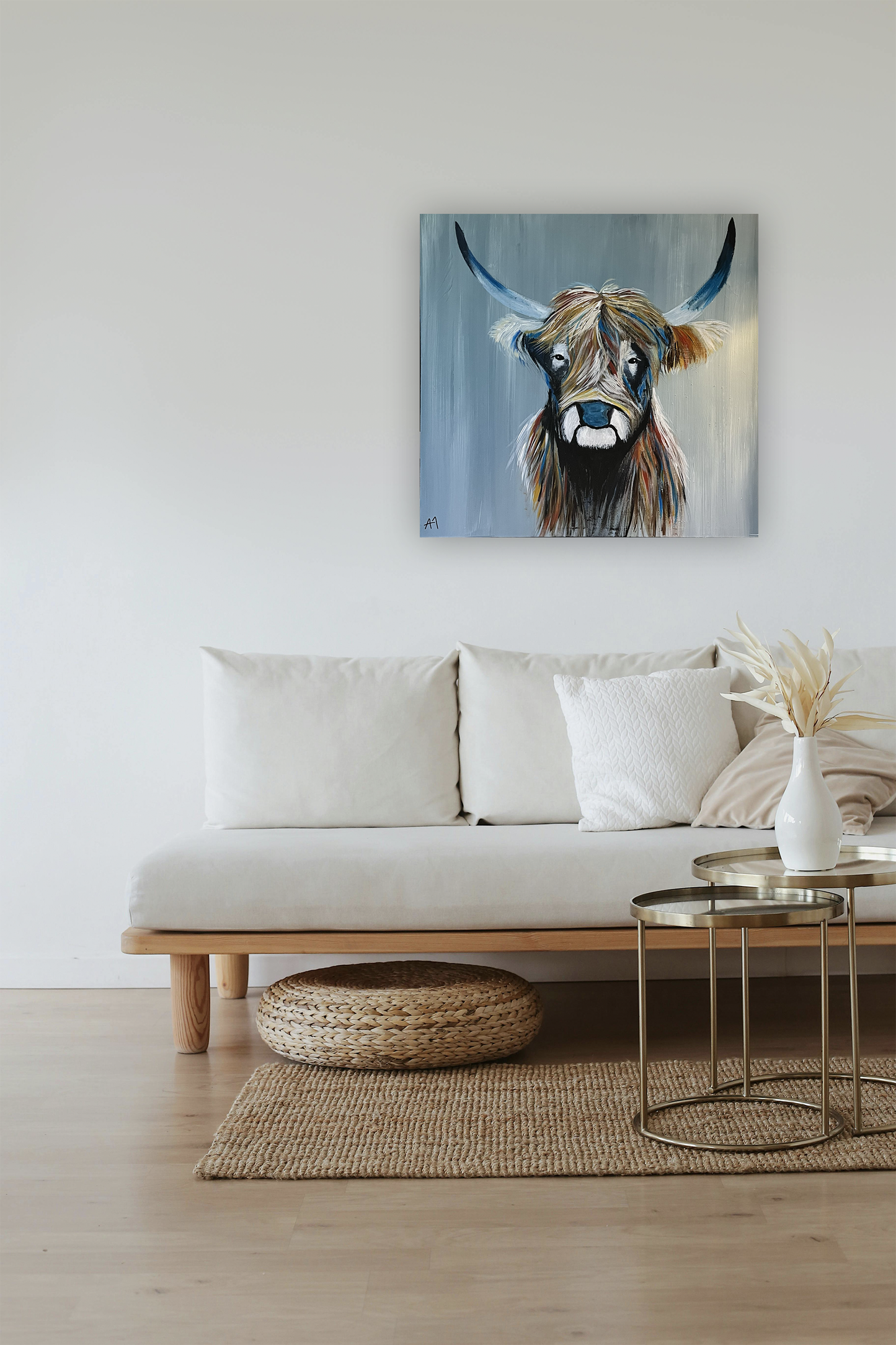 Highland Cow Acrylic Painting Digital Print
