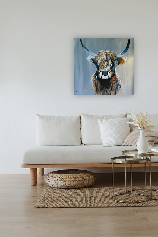 Highland Cow Acrylic Painting Digital Print