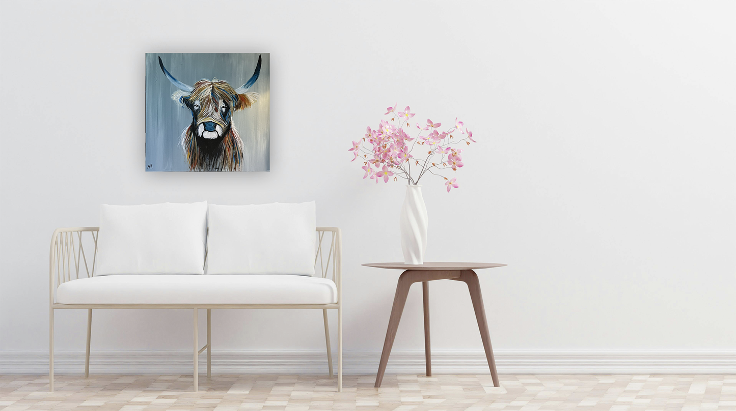 Highland Cow Acrylic Painting Digital Print
