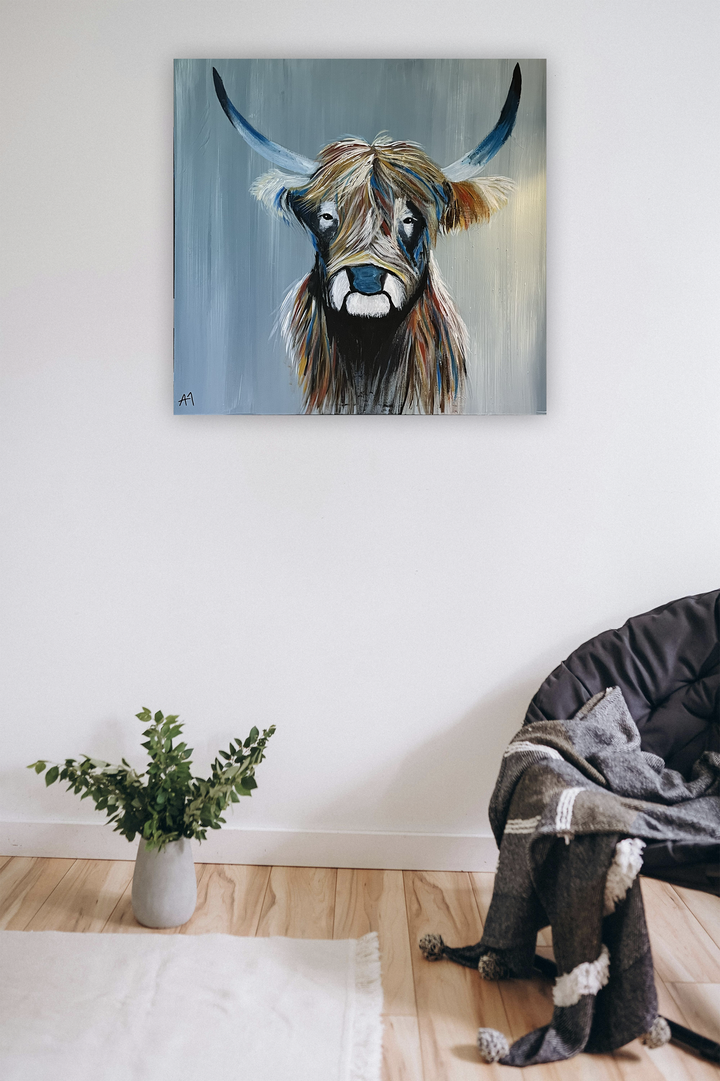 Highland Cow Acrylic Painting Digital Print